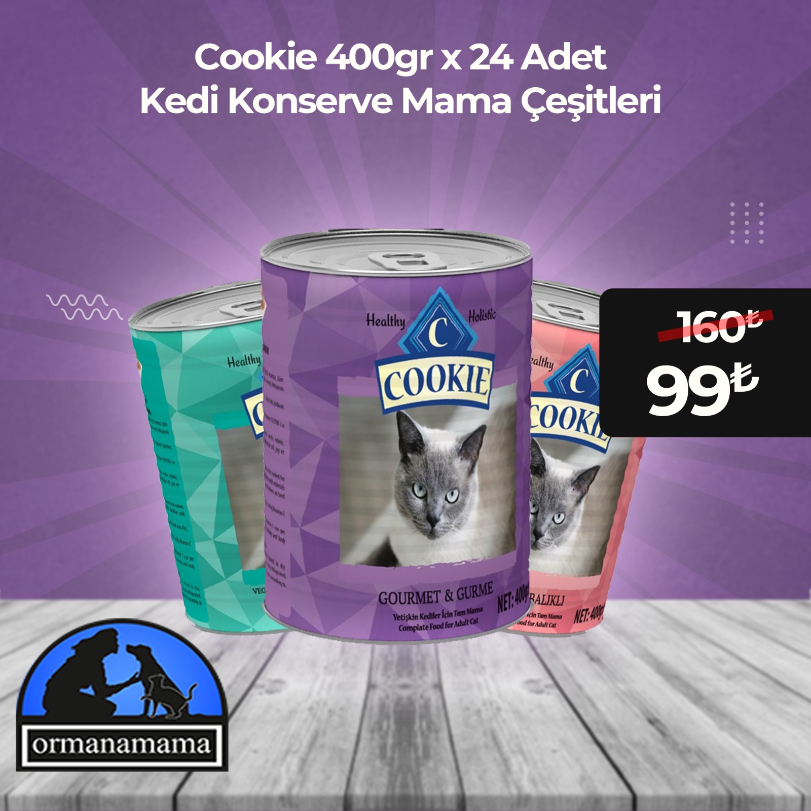 Cookie Kedi Konserve Mama Çeşitleri 400gr x 24 Adet