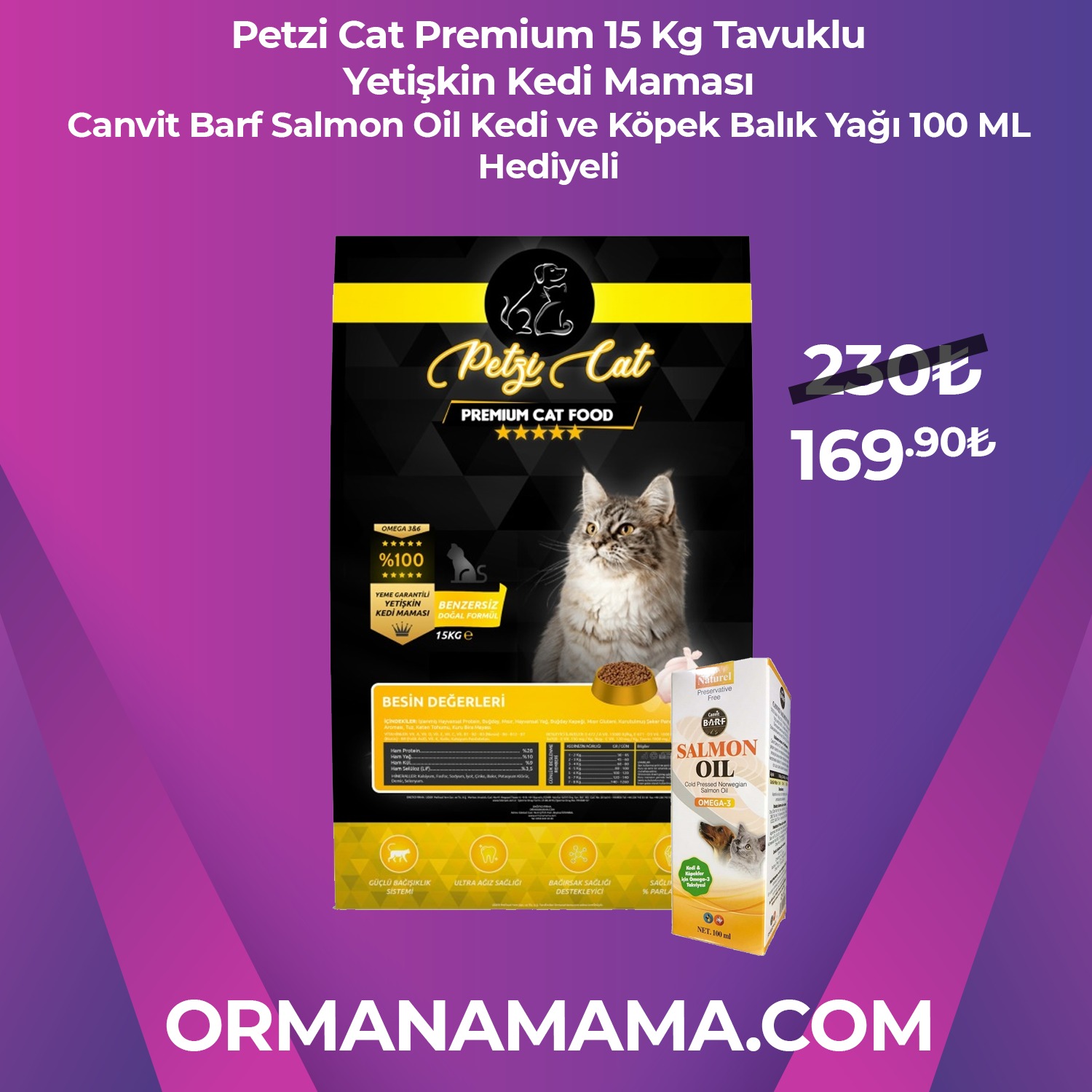 PETZİ CAT PREMIUM 15KG TAVUKLU YETİŞKİN KEDİ MAMASI 