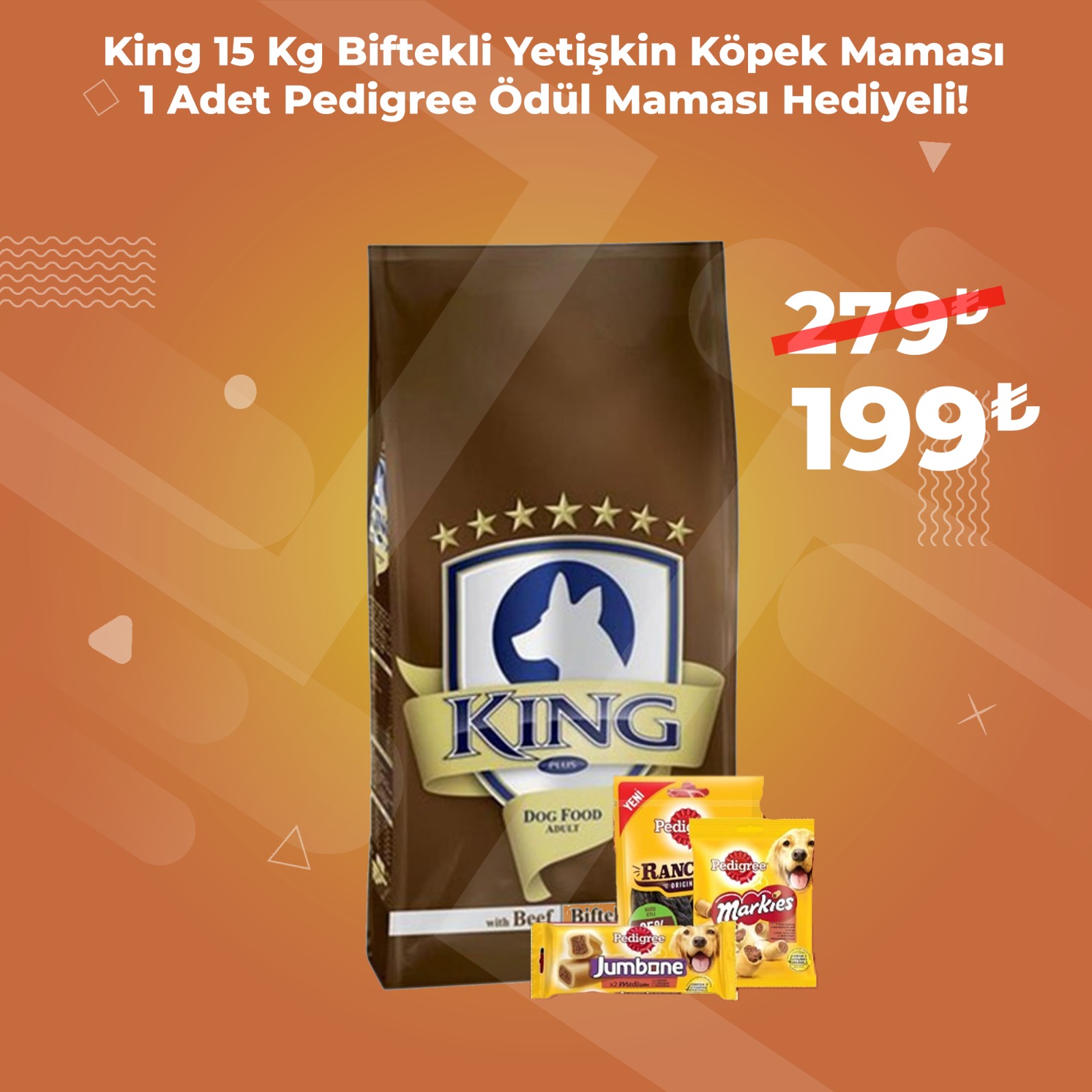  King Yetişkin Biftek Köpek Maması 15 Kg  + 1 Adet Pedigree Ödül Maması Hediyeli