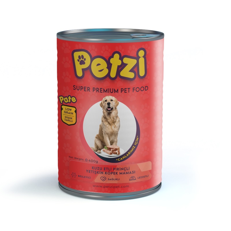 Petzi Dog Premium 400 Gr x 1 Adet Düşük Tahıllı Ezme Kuzu Etli Pirinçli  Yetişkin Köpek Konserve 