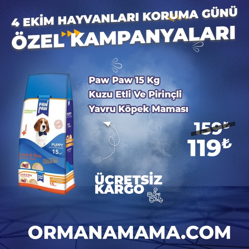 Paw Paw Kuzu Etli Ve Pirinçli Yavru Köpek Maması 15 Kg