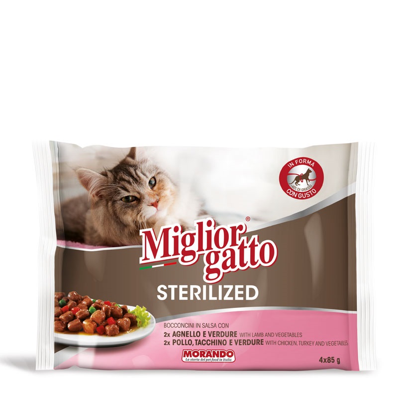 MIGLIOR GATTO KEDİ STERILIZED 4X85 GR POUNCH 2 KUZU SEBZELİ&2 TAVUK ÖRDEK SEBZELİ PAKET ₺29,90