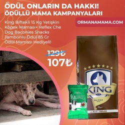 King Biftekli 15 Kg Yetişkin Köpek Maması+ Reflex Che Dog Baconies Snacks Jambonlu Ödül 85 Gr  Ödül Maması Hediyeli!