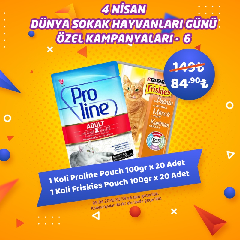 1 Koli Proline Pouch Kedi 100gr x 20 Adet + 1 Koli Friskies Pouch Kedi  100 gr x 20 Adet