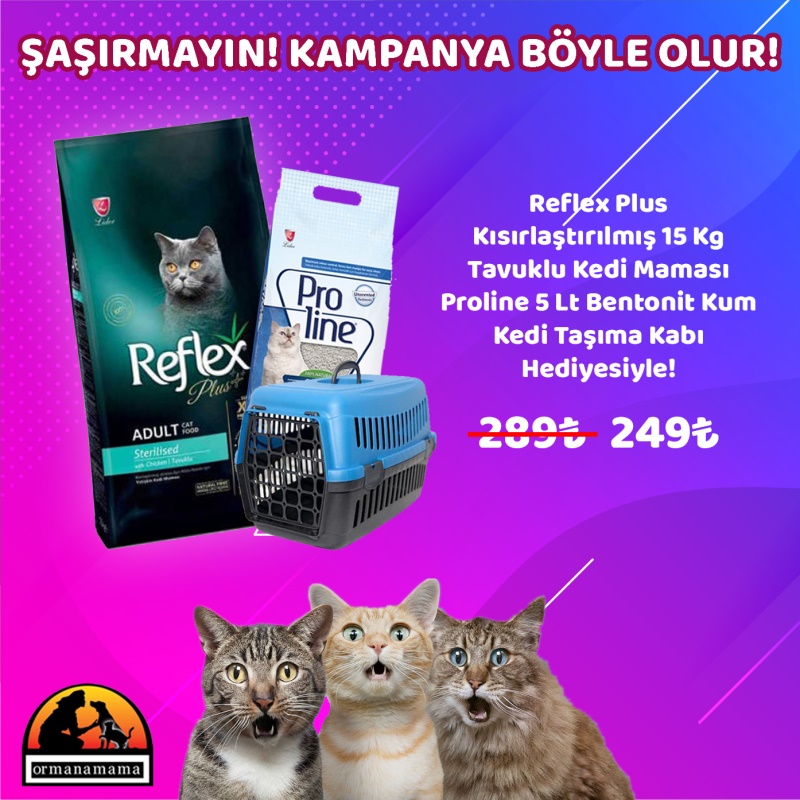 Reflex Kısırlaştırılmış 15 Kg Tavuklu Yetişkin Kedi Maması + 10 Adet Friskies Pouch Mama Hediyeli