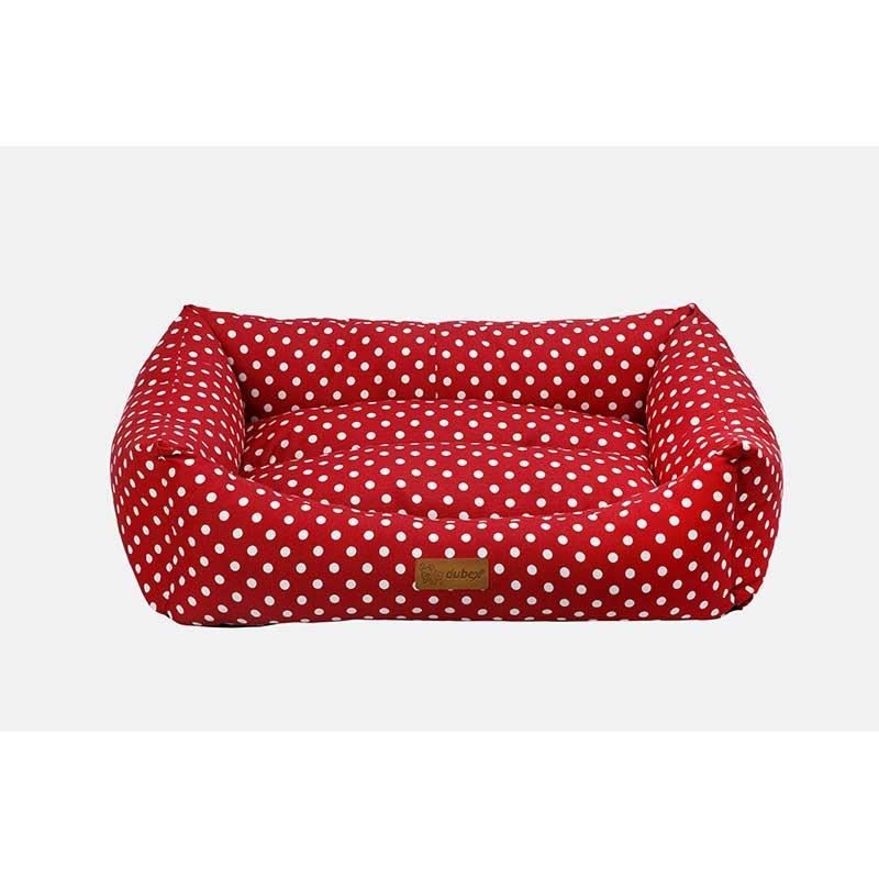 Dubex Makaron Kumaş Kedi Köpek Yatağı 62x44x22cm  Kırmızı Benekli (Medium)